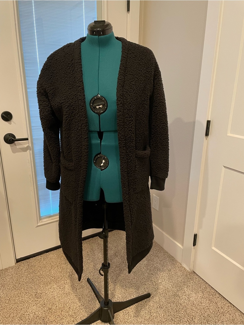 Simply Vera Wang Black Faux Fur Sherpa Open-Front Long Cardigan Coat